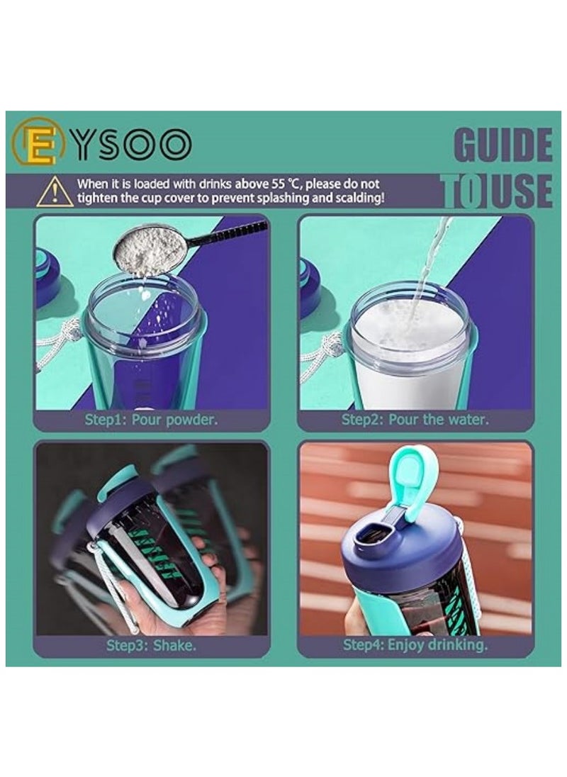 EYSOO - زجاجة شيكر البروتين سعة 20 أونصة زجاجة شيكر بروتين لمزيج البروتين شيكر مانع للتسرب وخالي من البيسفينول أ مع كرة خلاط للياقة البدنية في صالة الألعاب الرياضية (أخضر) - Image 1