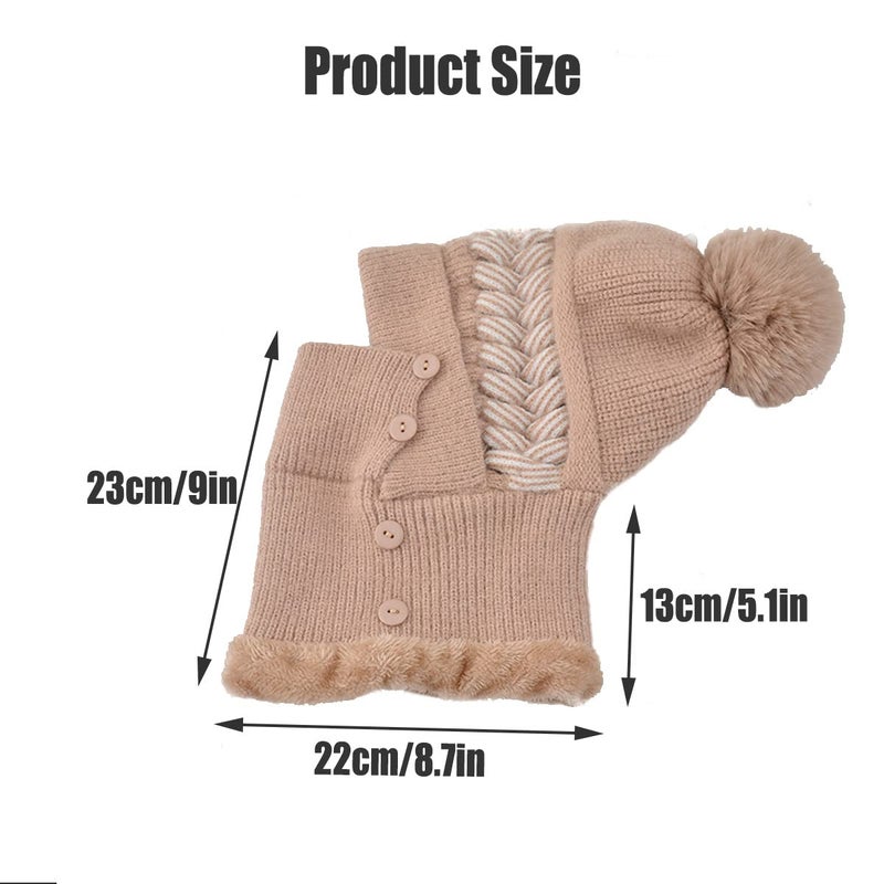 Tandarui Scarf Hats Set for Women,Winter Warmer Beanie Hats One-Piece Fleece Lined Knit Balaclavas Mask Set Neck Circle Scarf Ski Snow Hat Cap With Pompom(Khaki) - Image 5