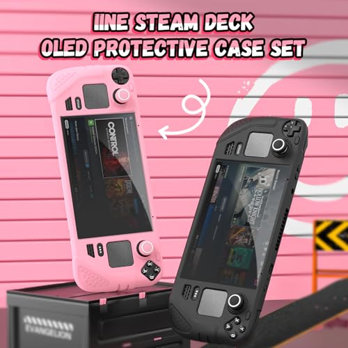 IINE Protective Case for Steam Desk OLED, Steamdesk OLED Silicone Cover Case, 9-in-1 Protective Silicone Shell with Anti-Scratch Cover Protector, Steam Deck OLED Accessories Set,Pink - Image 2
