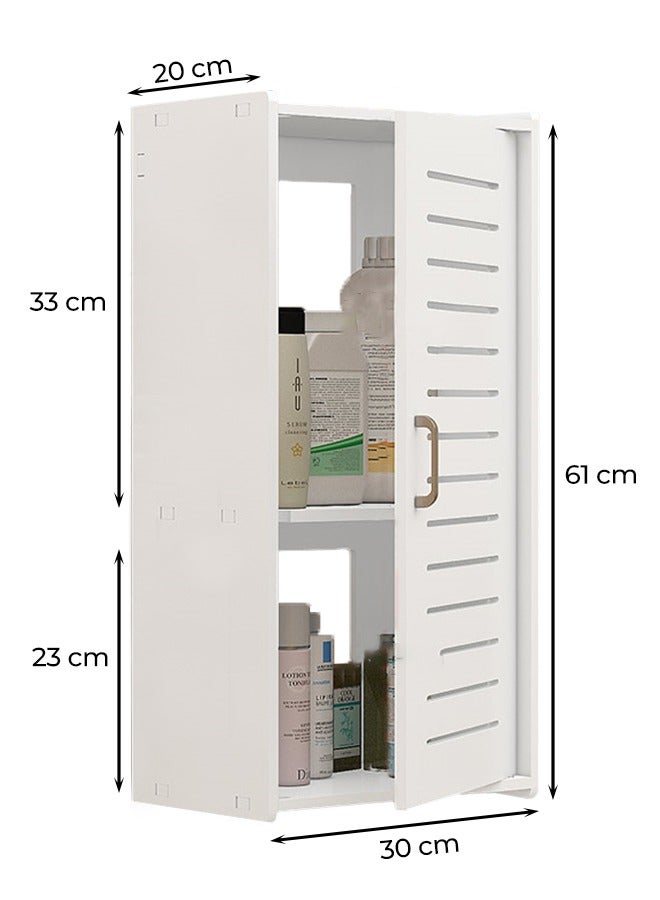 إي وورلد خزانة حمام معلقة على الحائط من البلاستيك بثلاثة طبقات، تتميز بباب واحد وتصميم منحوت بأناقة، ترفع أسلوب الحمام وتحسّن مساحة تخزين المرحاض. - Image 2