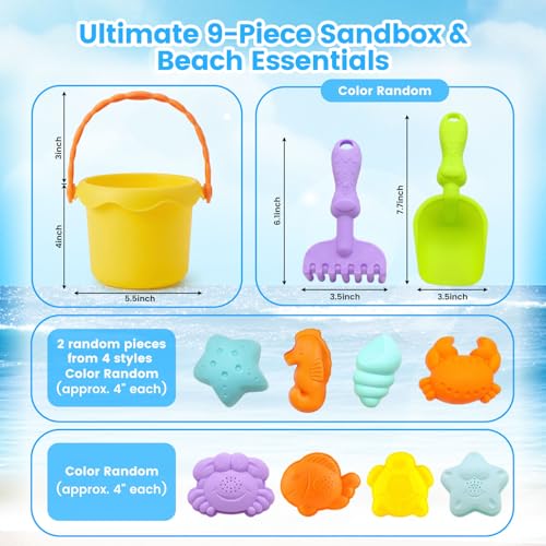 3 Otters Beach Toys Set Baby Beach Buckets and Shovels RakesTool Kit Sand Bucket Boys and Girls Sand Toys Set 9PCS - Image 5