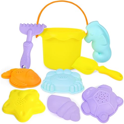 3 Otters Beach Toys Set Baby Beach Buckets and Shovels RakesTool Kit Sand Bucket Boys and Girls Sand Toys Set 9PCS - Image 1
