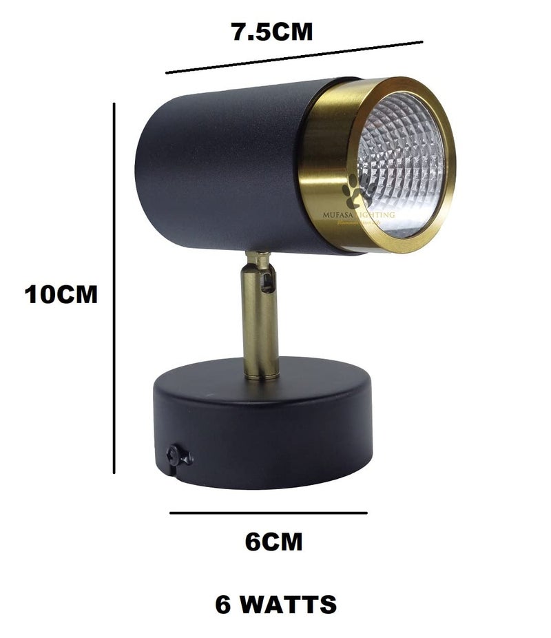 Mufasa 6 Watts Black Gold Finish LED Spotlight Focus Light Bedroom Reading Display Wall Light (Warm White) - Image 3