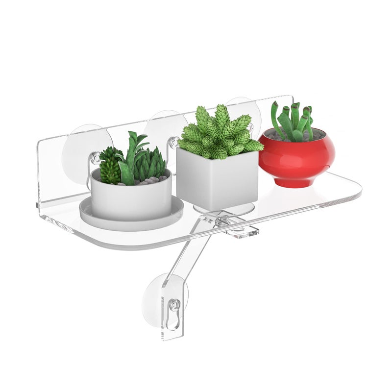 Hexsonhoma Clear Acrylic Window Shelf with Strong Suction 12 Inch Hanging Shelf for Plants Camera Picture Frame 1 Pack