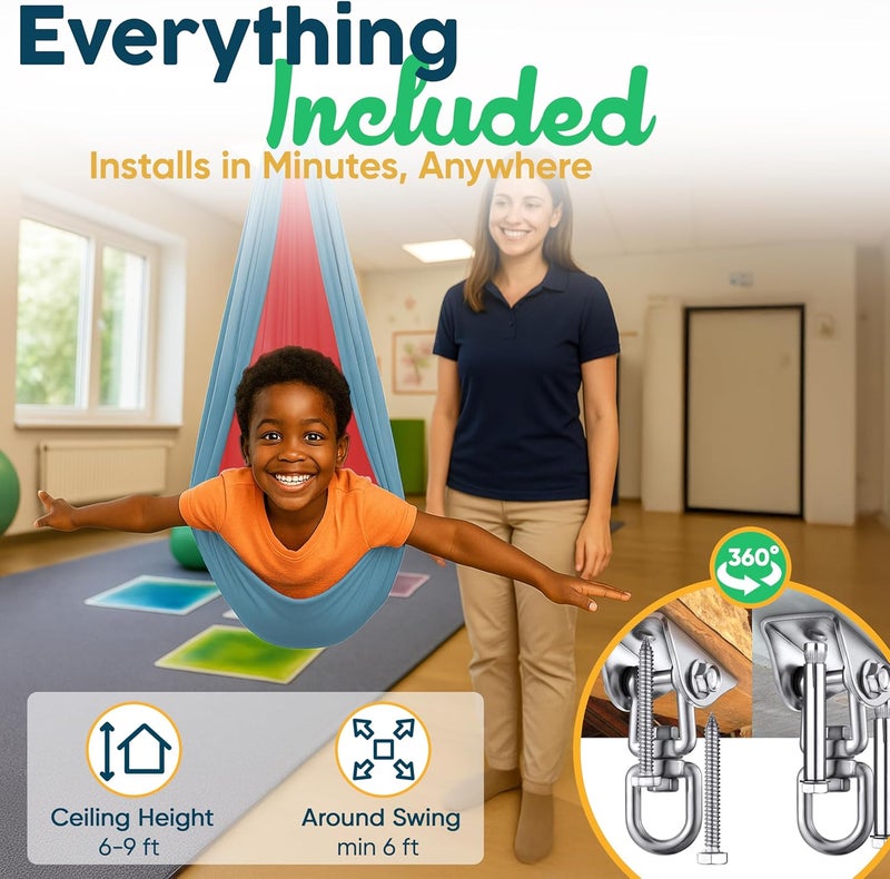 VISSE Sensory Swing for Kids Indoor - Calming Cocoon Therapy Swing 360° Hardware - Holds 300lbs - Indoor Outdoor Sensory Hammock - Autism ADHD SPD Trusted Sensory Support - Image 5