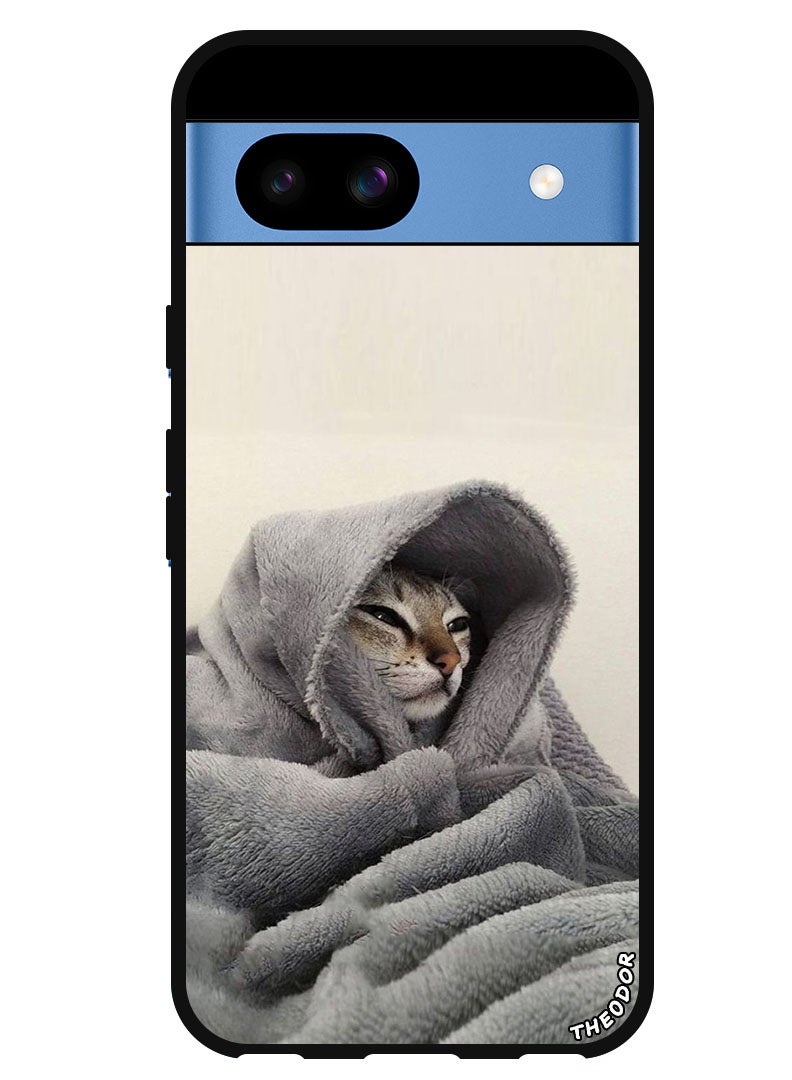Theodor Protective Case Anti Scratch Shock Proof Bumper Cover For Google Pixel 8a Cat in Blanket - Image 1