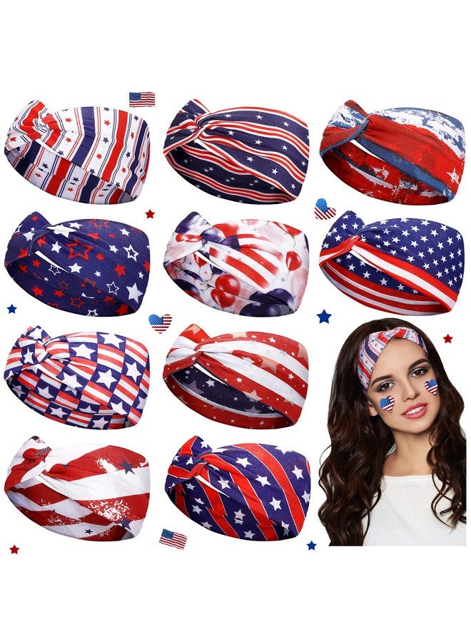 Jutom 10 Pcs Patriotic Headband American Flag Headband Usa Twisted Hair Band July 4Th Bandanas Stretchy Athletic Headband Memorial Day Head Wraps Unisex For Independence Day Girl - Image 1