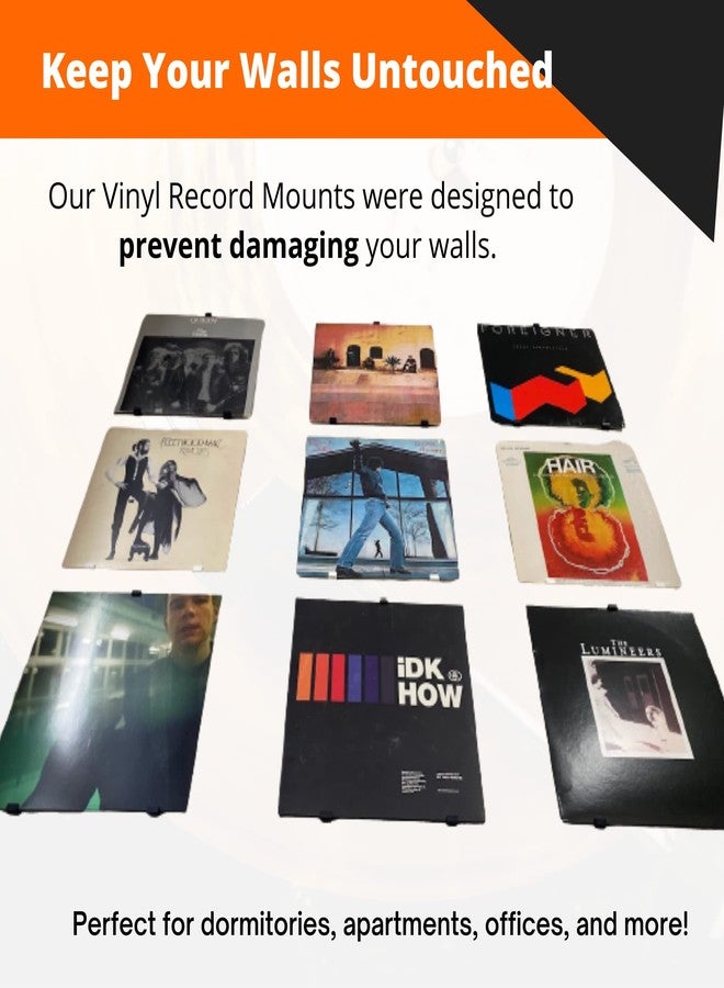 3d Lasers Lab Minimalist Vinyl Record Album Wall Mount Display-10 Pack| No Wall Damage so Perfect for Apartments, Dorms, & Office | Your Favorite Holder for Your 7-12 inch LPs… (Black, 10-Record) - Image 2