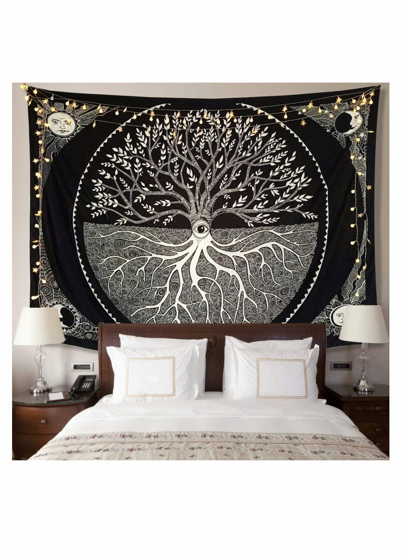 KASTWAVE Black and White Tapestry for Bedroom, Tree of Life Sun Moon Tapestry Wall Hanging Bohemian Tapestry Upholstery Cloth Background Cloth Hanging130*150CM - Image 1
