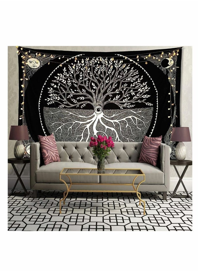 KASTWAVE Black and White Tapestry for Bedroom, Tree of Life Sun Moon Tapestry Wall Hanging Bohemian Tapestry Upholstery Cloth Background Cloth Hanging130*150CM  - Image 5