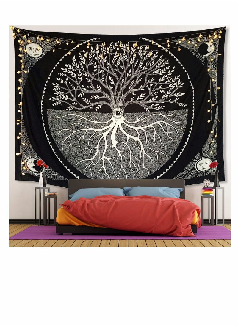 KASTWAVE Black and White Tapestry for Bedroom, Tree of Life Sun Moon Tapestry Wall Hanging Bohemian Tapestry Upholstery Cloth Background Cloth Hanging130*150CM  - Image 2