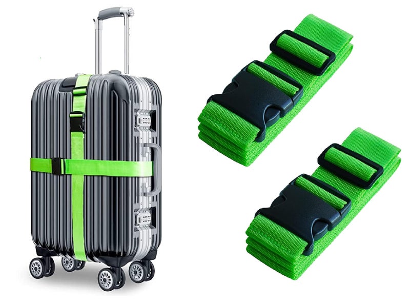 Inditradition Adjustable Nylon Luggage Straps Belt, TSA Approved Suitcase Belt, 2 Meter Length (Pack of 2) (Green) - Image 1