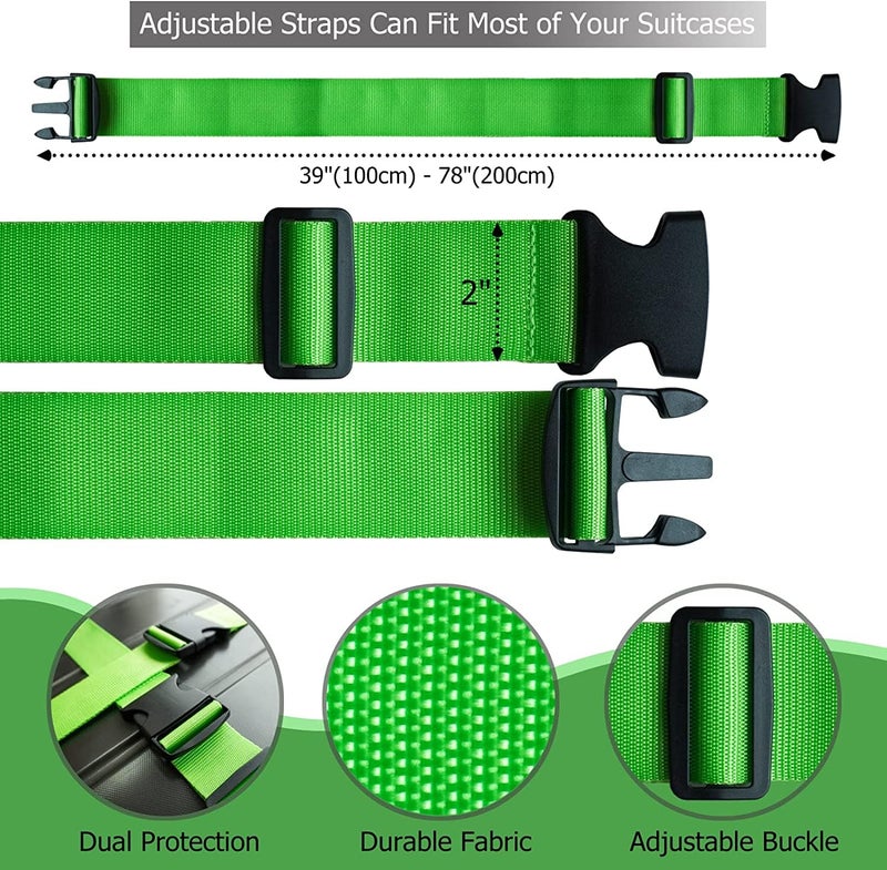 Inditradition Adjustable Nylon Luggage Straps Belt, TSA Approved Suitcase Belt, 2 Meter Length (Pack of 2) (Green) - Image 5