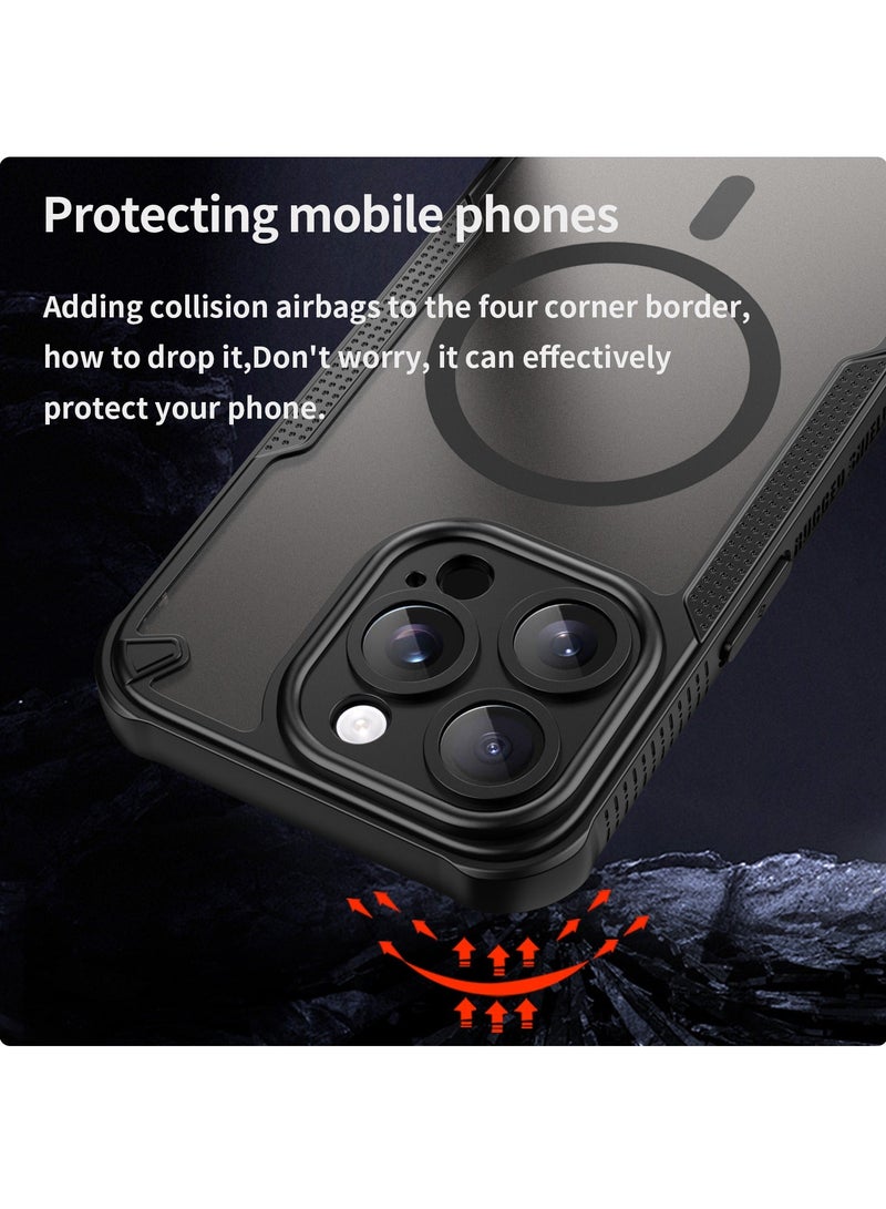 غطاء الحالة المغناطيسية لـ iPhone 15 Pro 5G ، درع من فرشاة مريحة زيت مقاوم للماء TPU + PC ناعم شبه شفاف ماتي يشعر الهواتف الخلوية الحماية الظهر الحالة لـ iPhone 15 Pro 5G ، أسود - Image 3