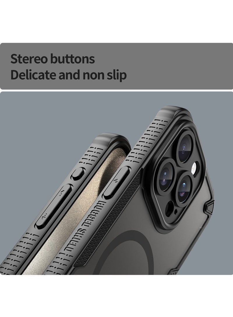 غطاء الحالة المغناطيسية لـ iPhone 15 Pro 5G ، درع من فرشاة مريحة زيت مقاوم للماء TPU + PC ناعم شبه شفاف ماتي يشعر الهواتف الخلوية الحماية الظهر الحالة لـ iPhone 15 Pro 5G ، أسود - Image 4