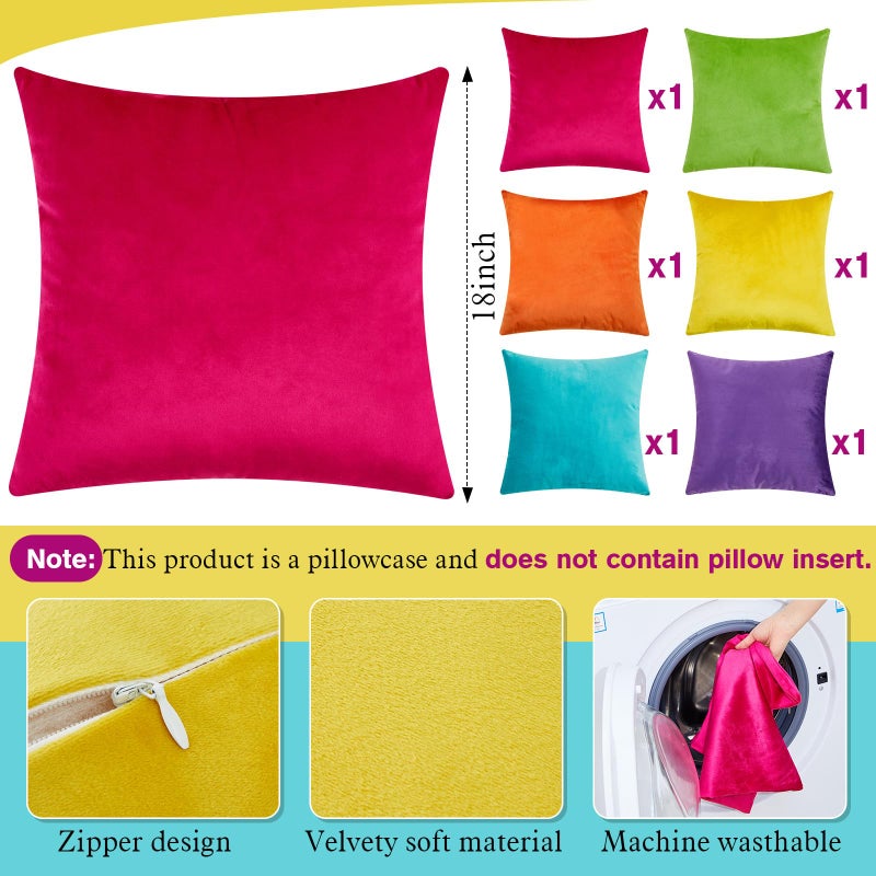 Berlune 6 Pcs Valentine's Day Velvet Throw Pillow Covers 18" x 18" Cushion Cases Soft Pillowcase for Valentine Picnic Coquette Party Accessories Couch Sofa Bed Decor, No Inserts (Colorful Color) - Image 2