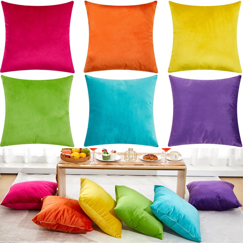 Berlune 6 Pcs Valentine's Day Velvet Throw Pillow Covers 18" x 18" Cushion Cases Soft Pillowcase for Valentine Picnic Coquette Party Accessories Couch Sofa Bed Decor, No Inserts (Colorful Color) - Image 1