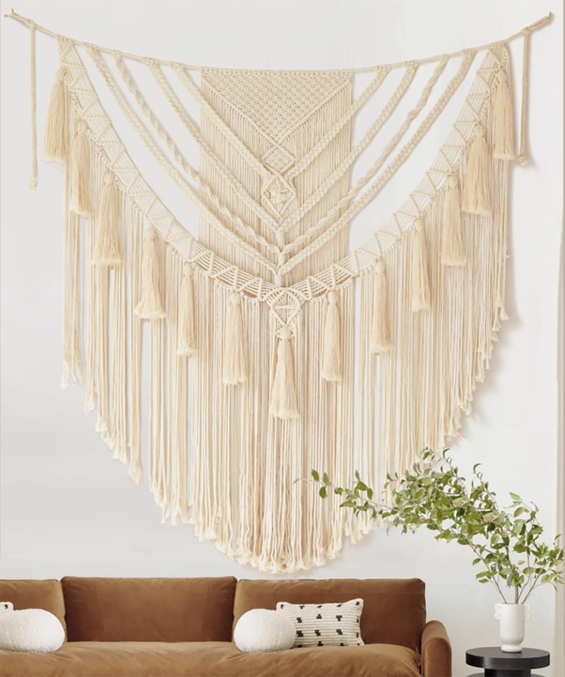 Jakalin User friendly optimized build Large Macrame Wall Hanging 47" Wx 55" L Macrame Wall Decor Boho Handmade Yarn Wall Art Craftsmanship Home Decor Stable base - Image 1