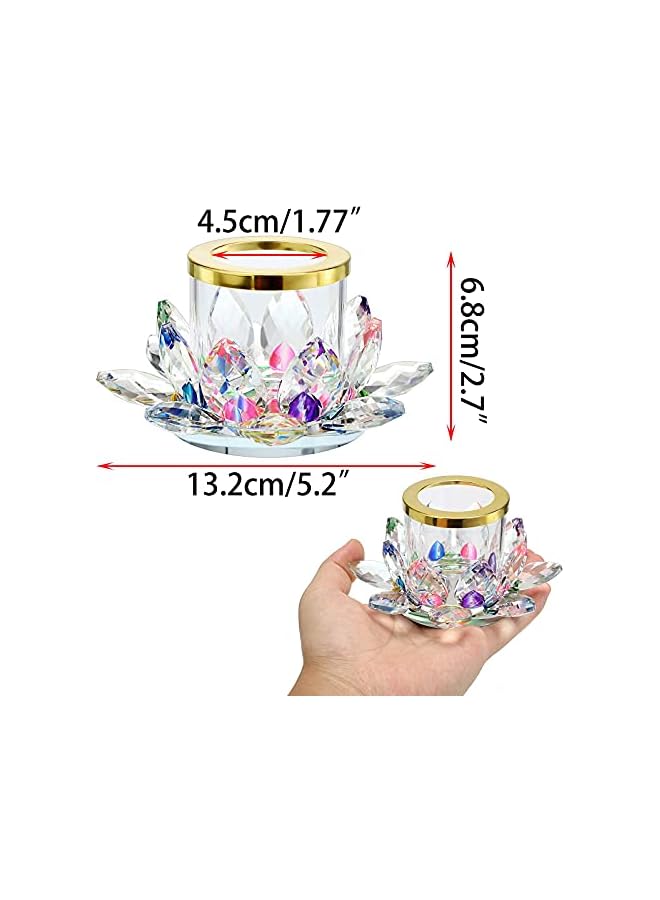 The Bros Colorful Crystal Lotus Tealight Candle Holder Votive Candle Stand with Glass Cover, Glass Lotus Petal Tea Light Holder Lotus Flower Pillar Candle Lamp Candle Centerpiece for Dining Table Altar Diwali  - Image 3