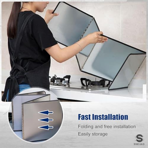 Snevad 4 Sided Stove Splatter Guard for Cooking Kitchen Anti Splatter Shield Panel Guard Portable Folding Cooker Side Fat for Frying Pan Wall Grease Oil Guard Splash Back Splatter Screen Protector - Image 2