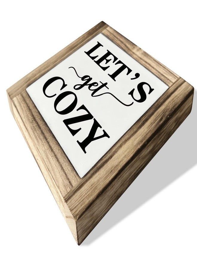 XJCUG Inspirational Wood Signs, Box Wood Plaques Desk Décor, Farmhouse Home Decor Sign for Shelf, Family Table Decor for Kitchen Bedroom Dining Room, Living Room Decor, Housewarming Gift, Let's Get Cozy - Image 2