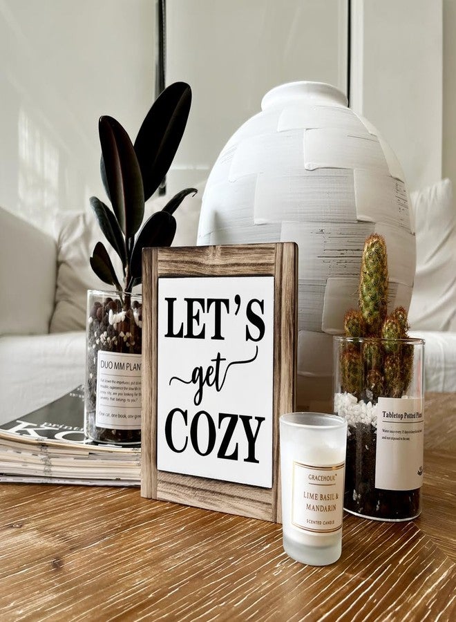 XJCUG Inspirational Wood Signs, Box Wood Plaques Desk Décor, Farmhouse Home Decor Sign for Shelf, Family Table Decor for Kitchen Bedroom Dining Room, Living Room Decor, Housewarming Gift, Let's Get Cozy - Image 5