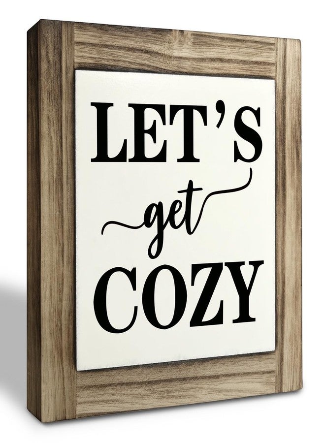 XJCUG Inspirational Wood Signs, Box Wood Plaques Desk Décor, Farmhouse Home Decor Sign for Shelf, Family Table Decor for Kitchen Bedroom Dining Room, Living Room Decor, Housewarming Gift, Let's Get Cozy - Image 1