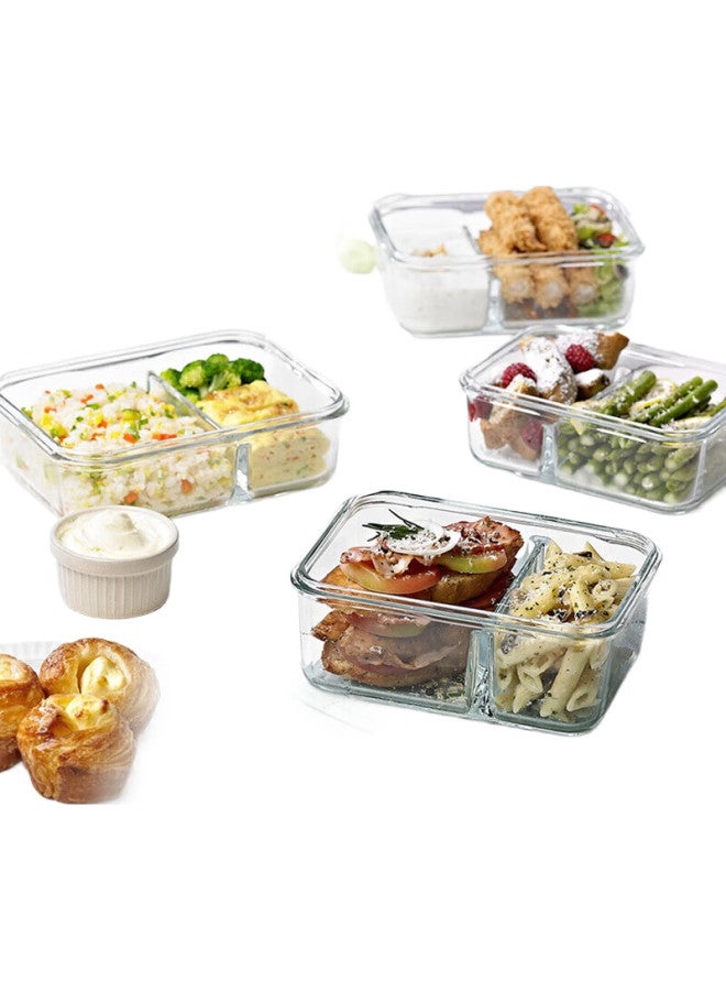 Glasslock Imported Tempered Glass Food Storage Containers, Microwave-Safe Heating Lunch Boxes, Sealed Two-Piece Set With Dividers, Bento Box - Image 2