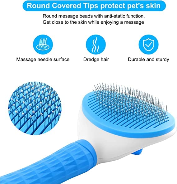 Sandra 4 Pcs Pet Grooming Kit Self Cleaning Slicker Shedding Brush Nail Clipper Nail File Soft Silicone Bath Brush for Long & Short Haired Dogs & Cats, Bathing, Shower, Tick Removal & Fur Grooming Tools - Image 2