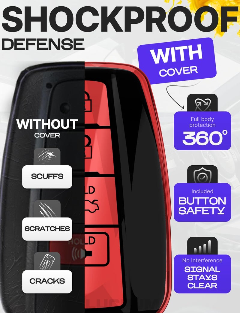 Lucrum Compatible with Toyota Key Fob Cover & Leather Keychain, Keyfob Case for Avalon Camry Corolla Prius RAV4 Highlander C-HR, For 4 Button Remote (2019-2024) - Red and Black - Image 4