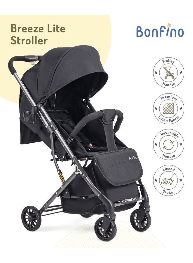 Bonfino عربة أطفال بونفينو بريز لايت مع قماش الكتان، عجلات دوارة ومقود قابل للعكس - أسود - Image 2