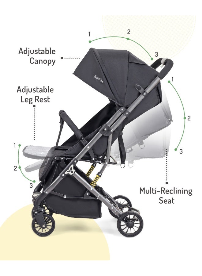 Bonfino عربة أطفال بونفينو بريز لايت مع قماش الكتان، عجلات دوارة ومقود قابل للعكس - أسود - Image 4