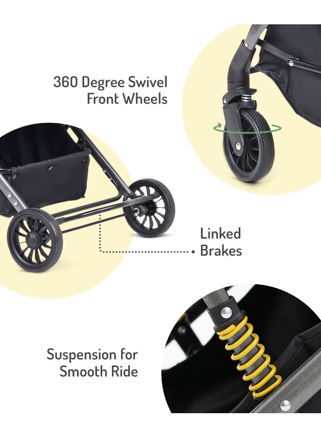 Bonfino عربة أطفال بونفينو بريز لايت مع قماش الكتان، عجلات دوارة ومقود قابل للعكس - أسود - Image 3