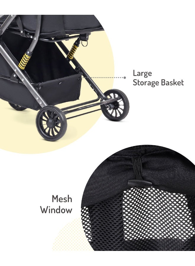 Bonfino عربة أطفال بونفينو بريز لايت مع قماش الكتان، عجلات دوارة ومقود قابل للعكس - أسود - Image 5