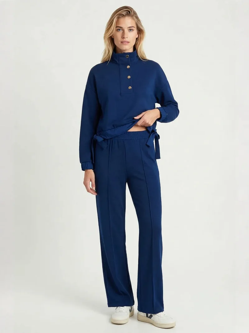 السعادة في إسطنبول ISTANBUL Mid Waist Wide Leg Two-Piece Co-Ord Set with Half Turtleneck