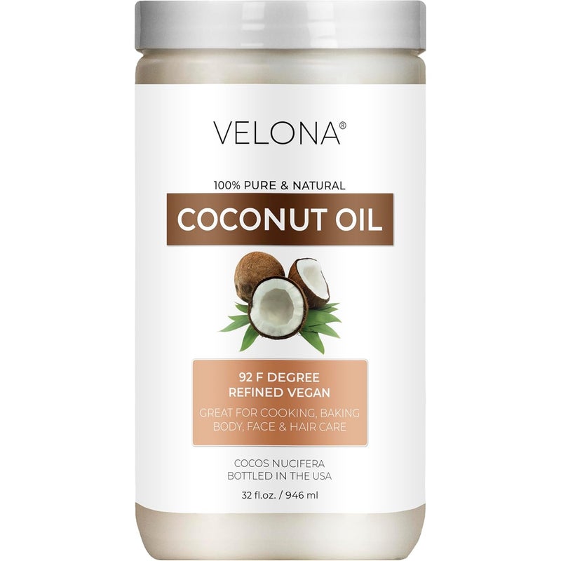 velona Coconut Oil 92 Degree by Velona  32 fl oz  100 Pure and Natural Carrier Oil  in jar  Refined Cold pressed  Skin Face Body Hair Care  Use Today  Enjoy Results