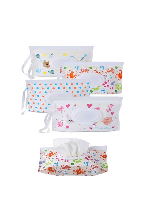 Baby Wipe Dispenser, 4 Pack Portable Refillable Wipe Holder, Baby Wipes Container, Reusable Travel Wet Wipe Pouch Flip-Top Portable Waterproof Bag Travel Car Paper Towel Sub-Packing