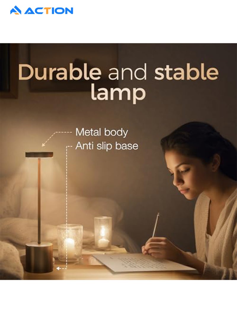 ACTION LED Rechargeable Table Lamp,Rechargeable Battery Desk Lamp,OStepless dimming,Modern Portable Table Light,3 Level Brightness Lights (Black Modern ) - Image 3