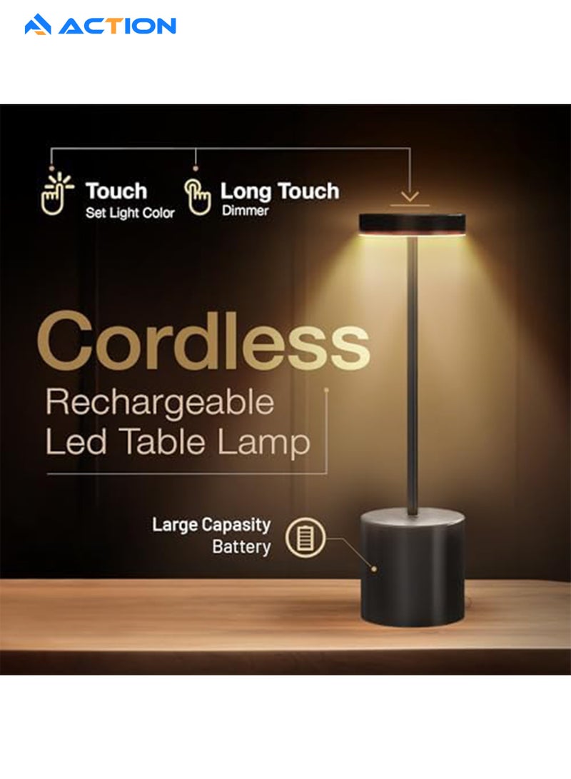 ACTION LED Rechargeable Table Lamp,Rechargeable Battery Desk Lamp,OStepless dimming,Modern Portable Table Light,3 Level Brightness Lights (Black Modern ) - Image 4
