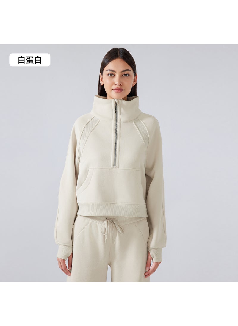 Generic Winter Casual Fleece Sweatshirt Womens Half Zip Thickened Top white protein 