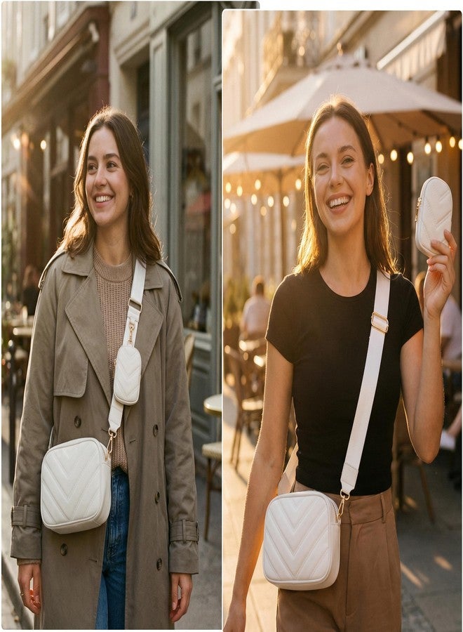 حقائب كروس صغيرة مبطنة للنساء، محفظة جلدية أنيقة، حقيبة يد مصممة مع جيب للعملات المعدنية للتسوق والمواعدة والسفر (أبيض) - Image 2