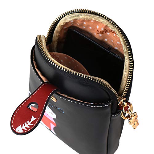 Sunshinejing Small Crossbody Phone Bag for Women Leather Cute Cat Cellphone Purse Shoulder Bags PU Wallet (Black) - Image 4