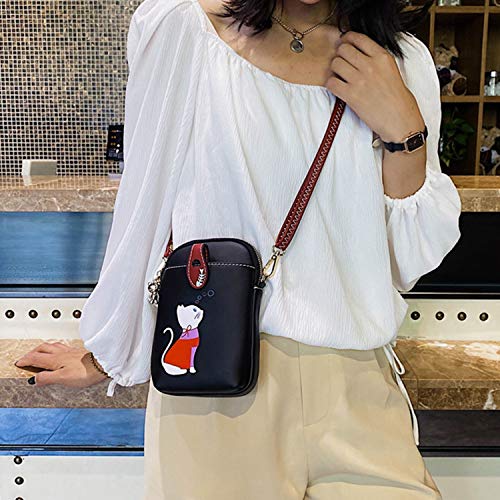 Sunshinejing Small Crossbody Phone Bag for Women Leather Cute Cat Cellphone Purse Shoulder Bags PU Wallet (Black) - Image 3