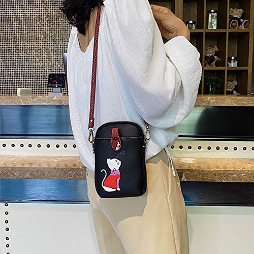 Sunshinejing Small Crossbody Phone Bag for Women Leather Cute Cat Cellphone Purse Shoulder Bags PU Wallet (Black) - Image 2