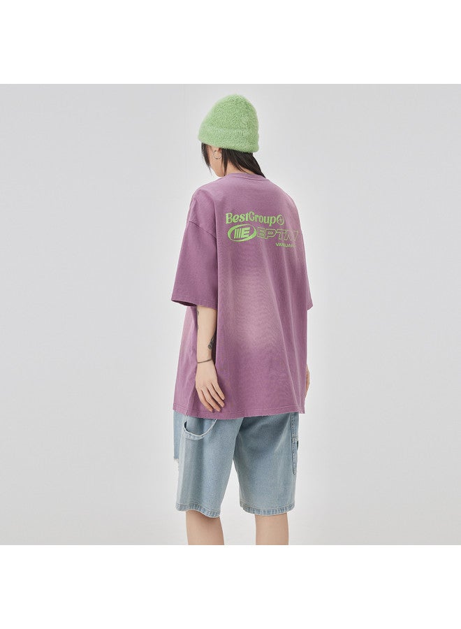 EPTISON men's Loose Short-sleeve Top With Summer Fashion Letter Print, Distressed Wash Process - Image 4