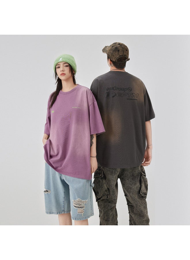 EPTISON men's Loose Short-sleeve Top With Summer Fashion Letter Print, Distressed Wash Process - Image 2