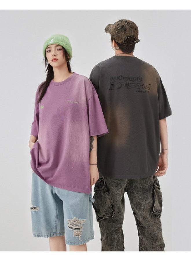 EPTISON men's Loose Short-sleeve Top With Summer Fashion Letter Print, Distressed Wash Process - Image 1