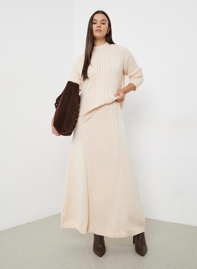 Styli Beige Sweat Cable Knit Maxi Skirt - Image 1