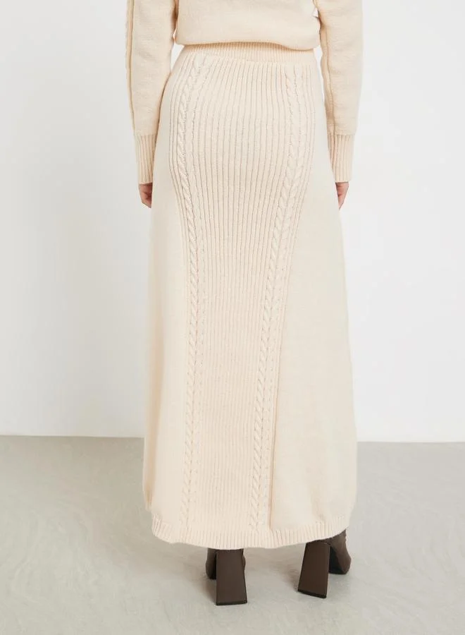Styli Beige Sweat Cable Knit Maxi Skirt
