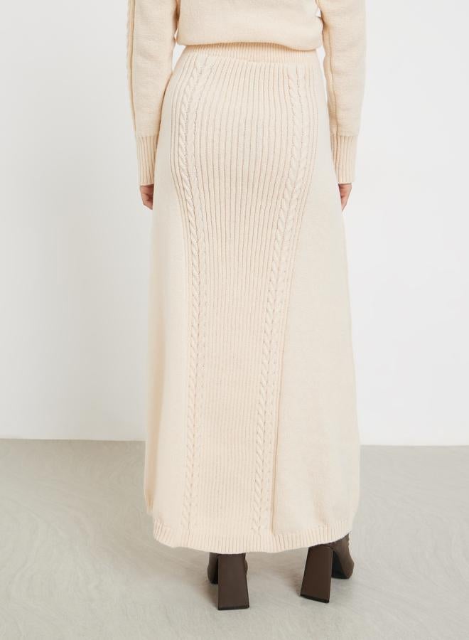 Styli Beige Sweat Cable Knit Maxi Skirt - Image 4